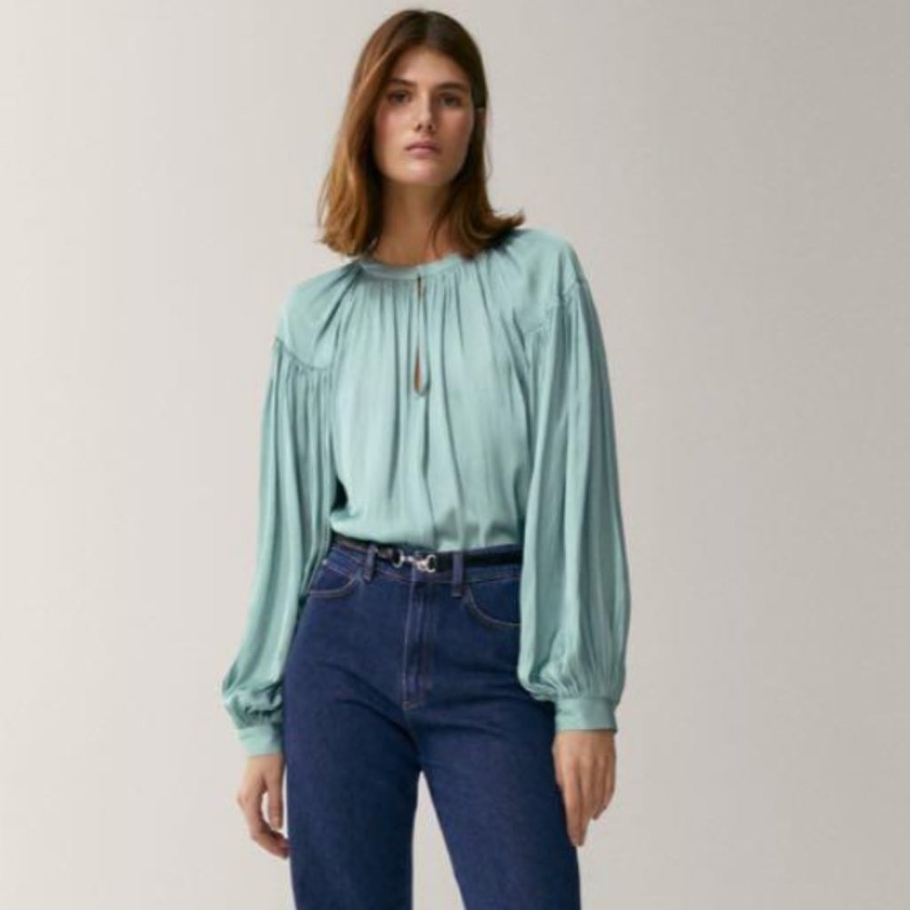 MASSIMO DUTTI  Long Sleeve Satin Detail Blouse